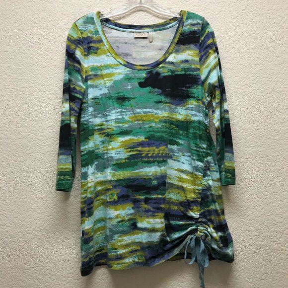 LOGO Green Multicolor Ruched Tunic Top
